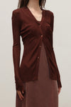 OUDE WAAG 25 Autumn and Winter Curved Ribbed Knit Cardigan OW-OW-25AW-KT01V1BR450-HZ Red Brown